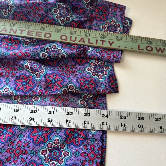Vtg Womens Purple Blouse Large Purple Geometric Button Up Neck Tie 1980s Poly - Picture 6 of 12